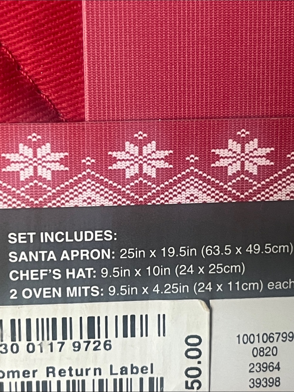 The Holiday Collection Kids Santa Chef Apron with Hat and Oven Mitts Red White - Picture 11 of 12